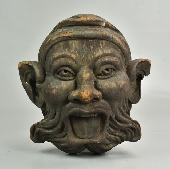 Carved wood carousel folk art jester's head
