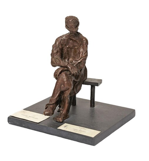 Catherine McCormack Greene, Irish b.1960 - Waiting,1994; bronze, signed to the seat 'CMC', H27 x W25.2 x D22.8 cm (including base) (ARR)