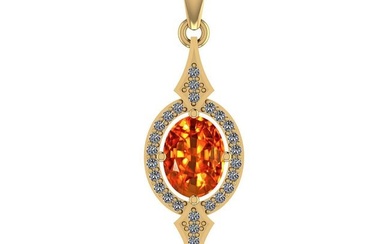 Certified 1.60 Ctw SI2/I1 Orange Sapphire And Diamond 14K Yellow Gold Vintage Style Necklace