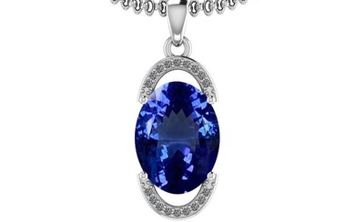 Certified 4.54 Ctw VS/SI1 Tanzanite And Diamond 14K Yellow Gold Plated Platinum Pendent