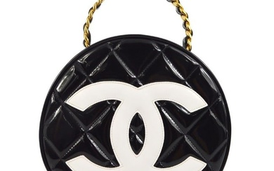 Chanel Black Patent Leather Round Vanity Handbag