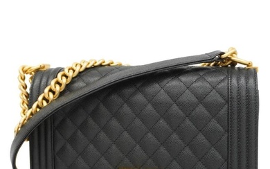 Chanel Shoulder Bag Boy Chain Caviar Skin Black Ladies