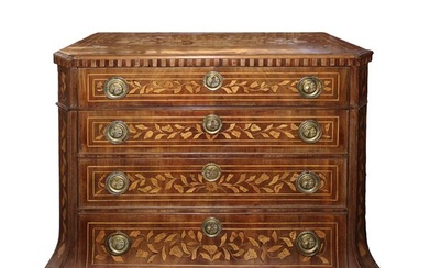 Chest of drawers in mahogany wood with inlays in light woods with floral motifs, Holland, late 19th century