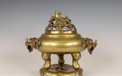 China, a bronze censer on stand, Qing dynasty, 19th century