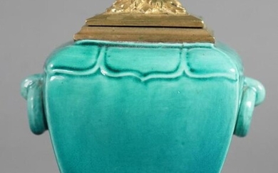 Chinese Bronze Mounted Turquoise Glazed Ink Pot