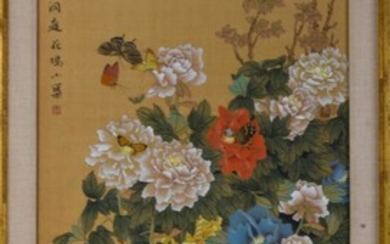 Chinese Butterfly and Flower Scroll Painting