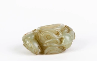 Chinese Celadon Jade Carving of Foo Dogs Ring