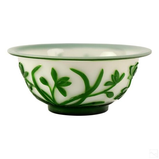 Chinese Peking Glass Green To White 6" Floral Bowl