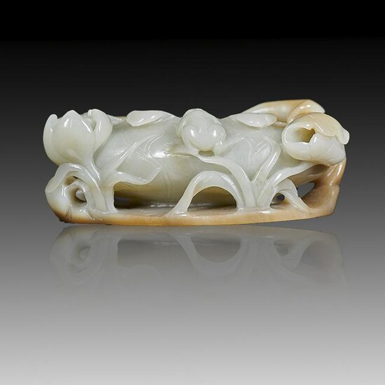 Chinese Qing Style Pale Celadon Jade 'Lotus' Brush Wash