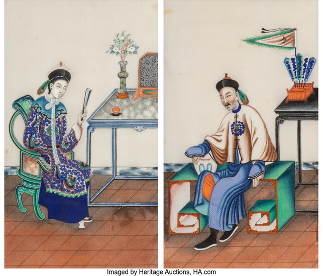 Chinese School (19th Century), A Pair of Chinese Pith Paitings