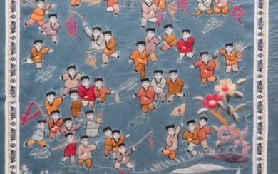 Chinese School, Embroidered Silk Panel