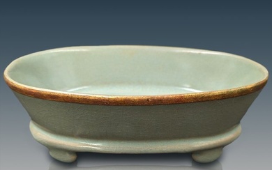 Chinese Song Dynasty Celadon Ru Kiln Four Footed Ceramic Bonsai Bowl