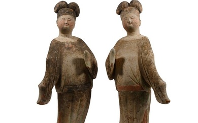 Chinese Tang Terracotta Court Lady Pair