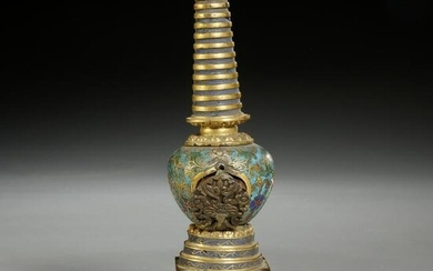 Chinese gilt bronze and cloisonne Stupa