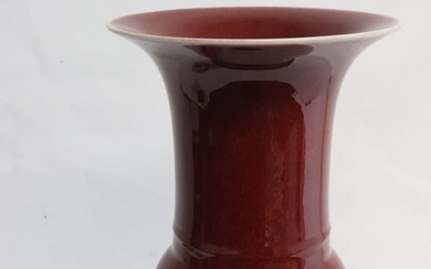 Chinese red glazed porcelain straight vase
