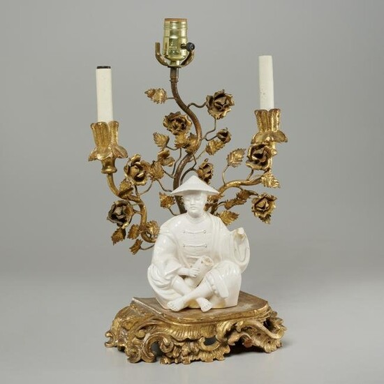 Chinoiserie gilt tole and ceramic table lamp