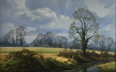 Christopher Osborne oil on canvas - March Landscape, signed, in gilt frame