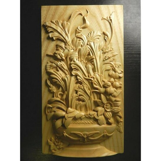 Classical Flowers Wood Carving Panel, Plaque