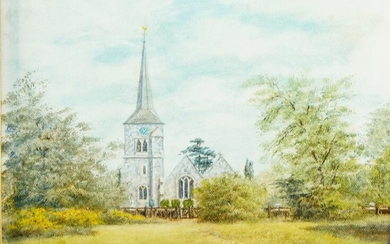 Clifford Rhodes, British school, mid/late-20th century- St Nicholas Church, Chislehurst; oil on canvas, signed lower left, inscribed on the reverse of the canvas, 20 x 25.5 cm