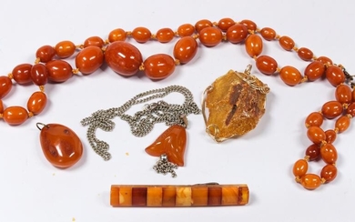Collection of (5) amber, gold-filled, metal jewelry
