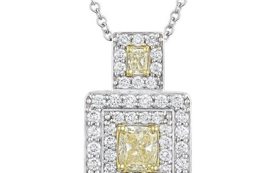 Colored Diamond and Diamond Pendant Necklace