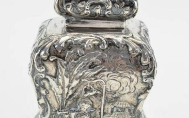 Continental Silver Metal Chased Tea Caddy
