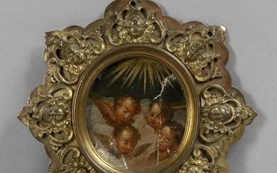 Cornice Luigi XIV in bronzo dorato con testine di