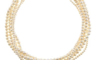 Cultured pearl five-row necklace