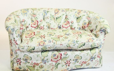 Custom Floral Linen Upholstered Love Seat