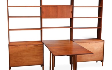 Danish furniture design A teak bookcase,. top with moveable shelves and two...