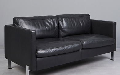 De Sede, sofa/two-seater, flat steel, chrome-plated, leather, Switzerland.