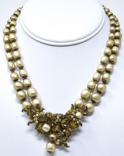 DeMario NY C 1955 Yellow Pearl Flower Necklace