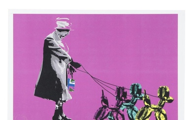 Death NYC Pop Art Graphic Print of Queen Elizabeth x Jeff Koons' Balloon Dogs