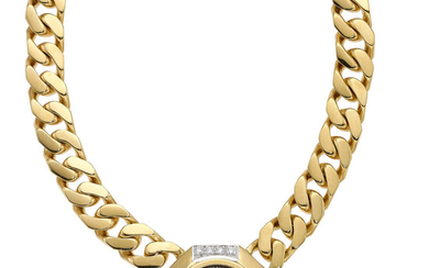 Diamond, Ancient Coin, Gold Necklace Stones: Full-cut diamonds weighing...