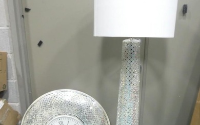 Disco Mirror Tiled Clock and Lamp - clock is about 31" in diameter, lamp is about 62" tall