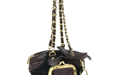 Dolce & Gabbana Handbag Brown Leather Shoulder Bag Chain Charm Ladies Lace DOLCE&GABBANA