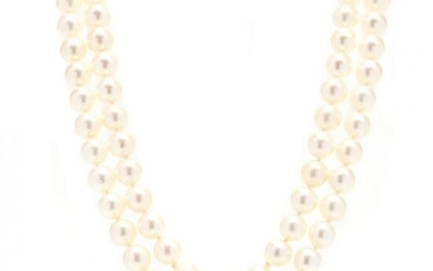 Double Strand Pearl Choker Necklace with White Gold and