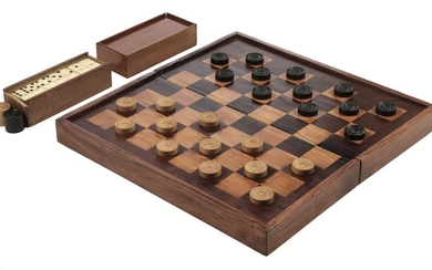 Draughts. 19th-century boxwood draughts and other items