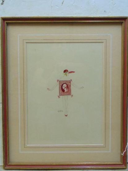 Drawing, postage girl, sgd. Ed Beemer, 1920, drawing on