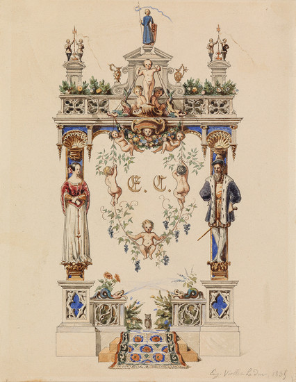 EUGÈNE VIOLLET-LE-DUC (Paris 1814-1879 Lausanne) A Study for a Heraldic Arms. Watercolor, gouache...