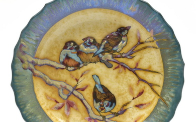 Earthenware Unique wall plate decorated with 4 birds...