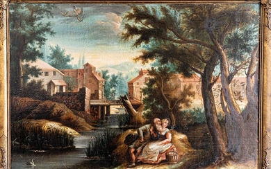 École flamande, Allégorie de la déchéance de la vie 18ème siècle Huile sur toile 64x94...