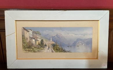 Ecole italienne Lac alpin Aquarelle, signée et datée 1862 en bas à gauche 22 x...