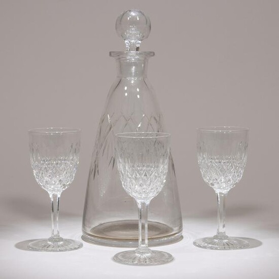 Edwardian Crystal Glass Decanter & Three Glasses