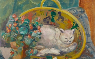 Elizabeth Grant Cat Painting on Board