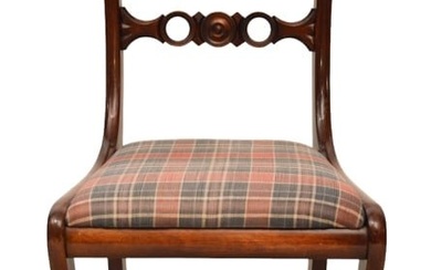 Empire Style Carved Mahogany Upholstered Chair