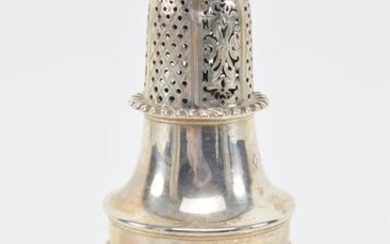 English sterling silver large muffineer with pierced