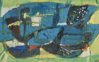 Enrico Paulucci (1901 - 1999) ABSTRAIT MARIN, 1962 technique mixte sur papier, 28x47 cm signature...