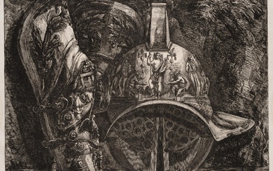 F. PIRANESI (1758-1810), Helmet and armour of a gladiator, Pompeii, 1806, Etching