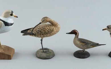 FOUR DECORATIVE BIRD CARVINGS Contemporary Heights from 3” to 5.5”.